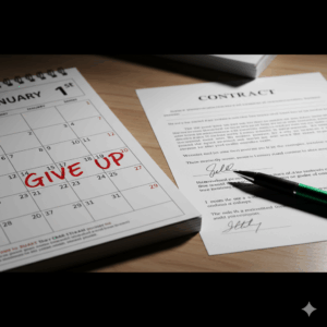 An open calendar showing New Year Vs contract signed