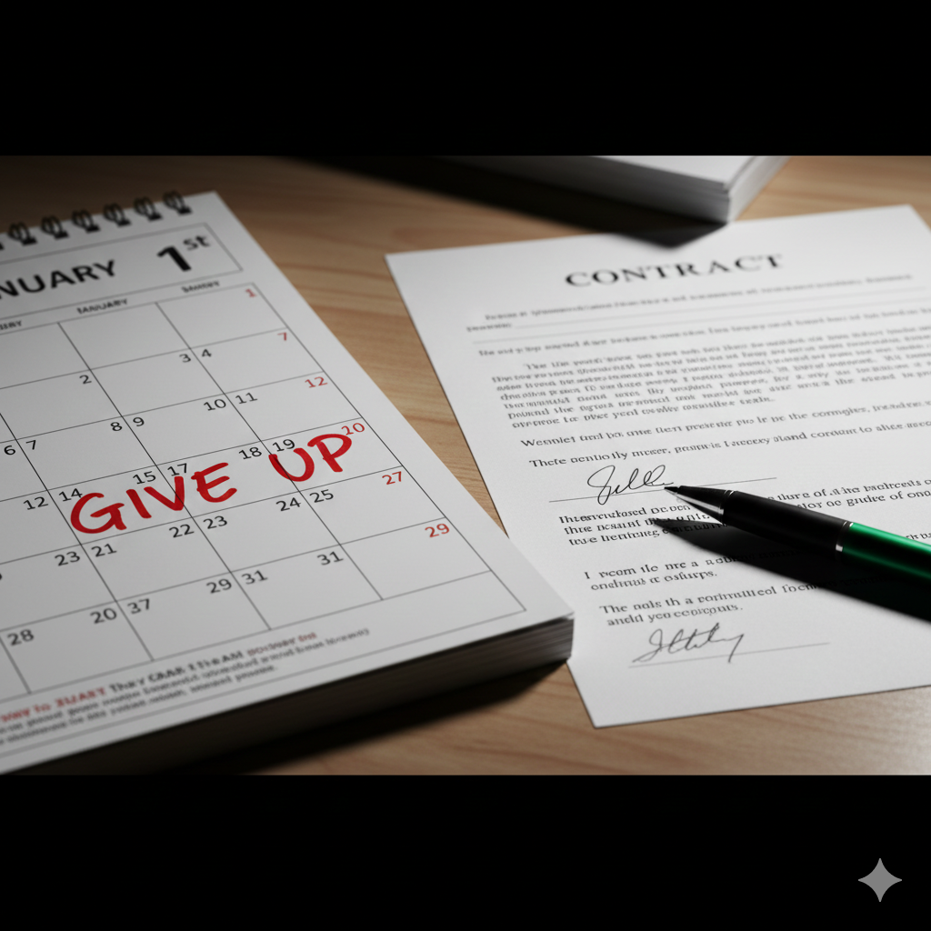 An open calendar showing New Year Vs contract signed